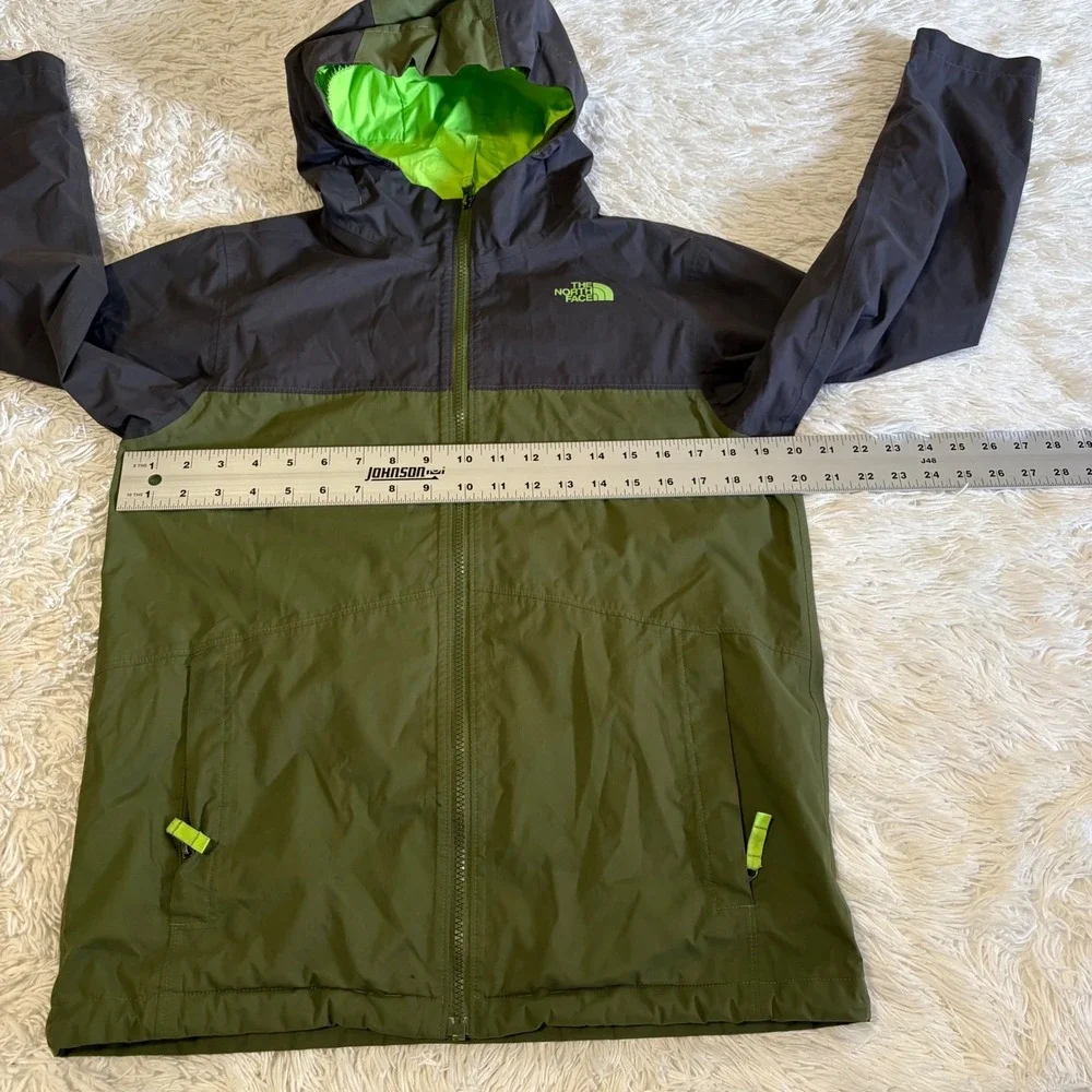 The North Face Rain Jacket Boys L 14/16 Green Grey Hooded Full Zip NF0A2TLB